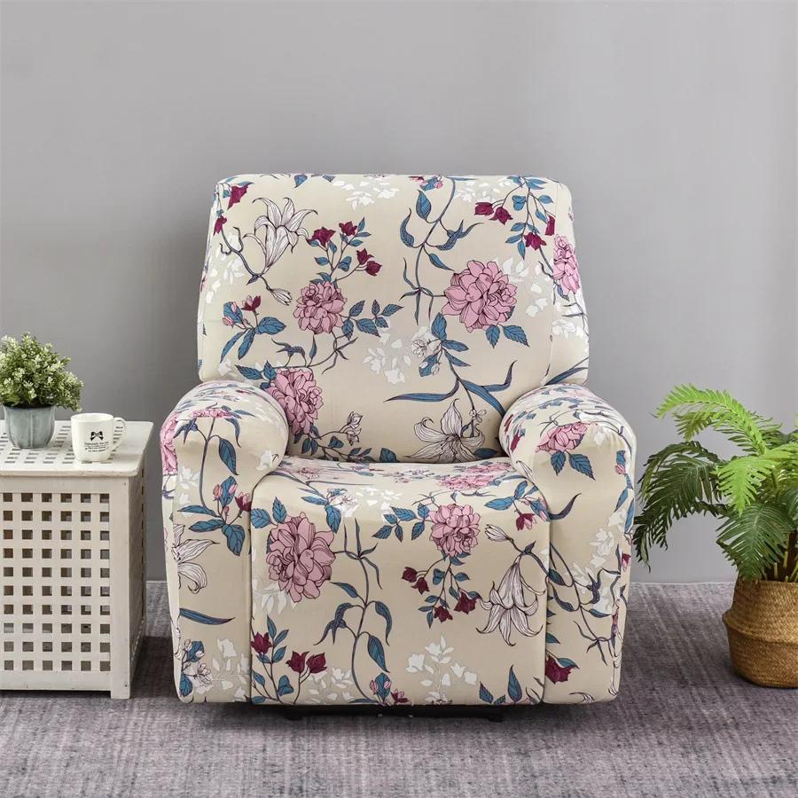 1 Seater Prints Recliner Chair Cover Spandex Stretch Floral Armchair Cover Elastic Sofa Slipcovers for Living Room