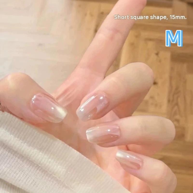 1Set Handmade Nude Cat Eye Nails Simple Long Short Style Spring Summer Removable Nail Tips 3 Sizes