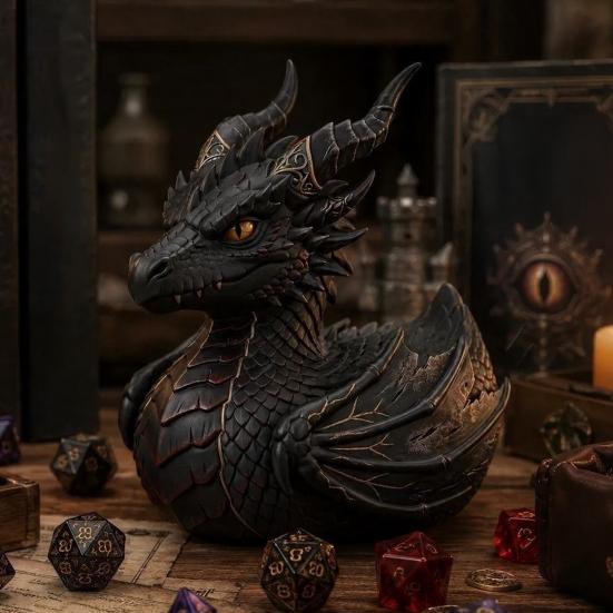 Mythical Creature Desk Accessory Dark Fantasy Dragon Collectible Duck, Gothic Resin Statue for Home Decor, Hand-Painted Ornament Figurine, Medieval
