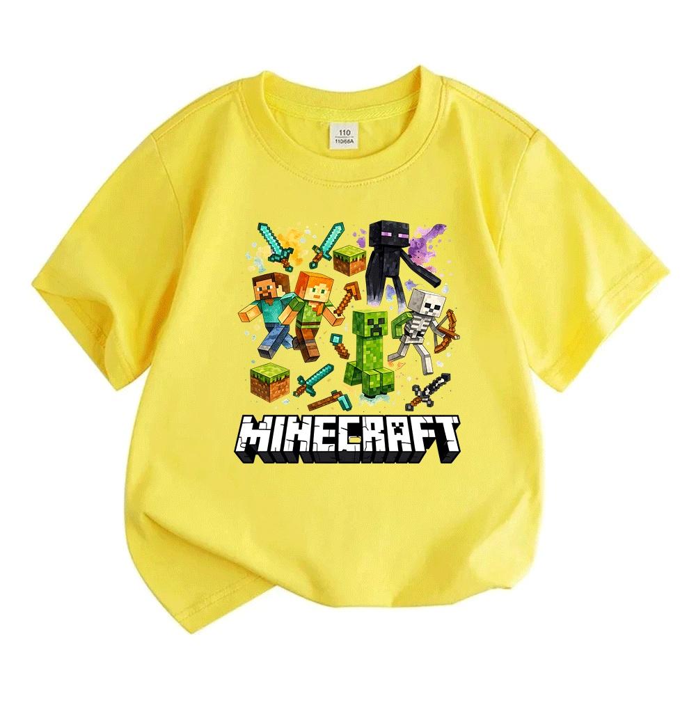 Kids Boys Girls Crew Neck Short Sleeve T-Shirt, 100% Cotton Retro Game Character Printed Casual Soft Tees for Children Everyday Wear Top