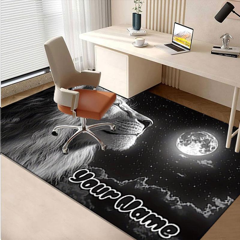 1PC Custom Name Lion Moon Theme Floor Mat Ideal for Living Room, Game Rooms, Office, Bedroom,Floor Mat Playful Design