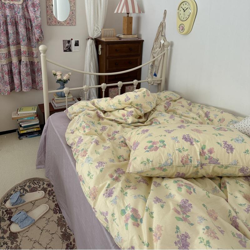 French Style Retro Printed Bedding Rural Style Duvet Cover Solid Color Dust-proof and Easy To Clean Mattress Protective Covers Envelope Pillowcase