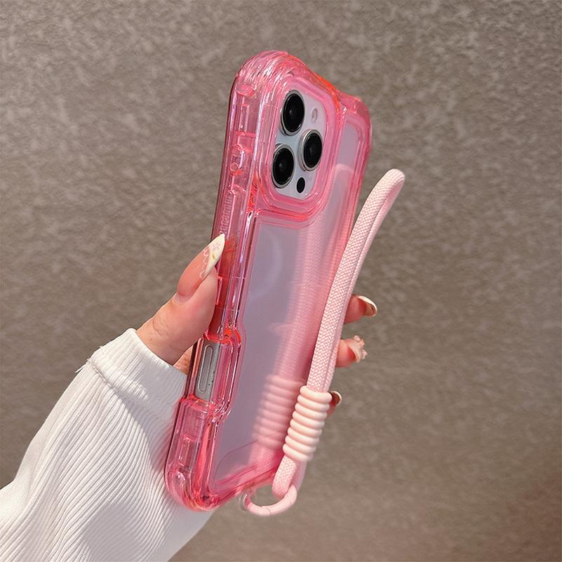 3-in-1 Thick Four-corner Airbag Anti-drop Hand Lanyard Case For iPhone 16 Pro Max 16e 15 + 14 Plus 13 12 11 Protect Cover