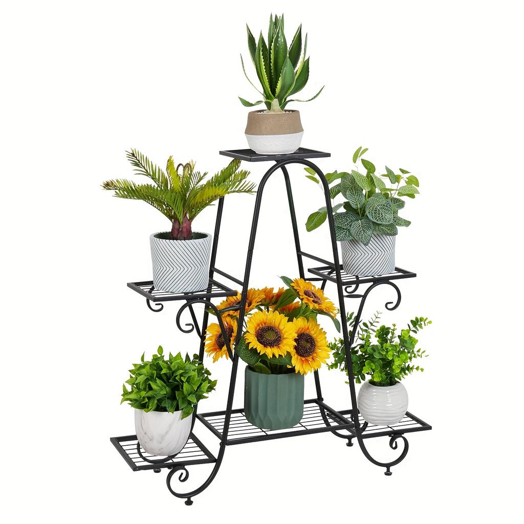 Plant Stand 6 Layer Metal Plant Rack Flower Pot Rack Black Garden Flower Pot Rack for Display Home Balcony Terrace