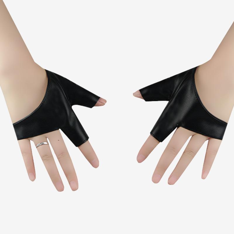 

Танцевальные кожаные перчатки без пальцев женские укороченные корейская версия модный тренд крутые танцевальные фото рок подиумные перчатки one size fits all чёрный