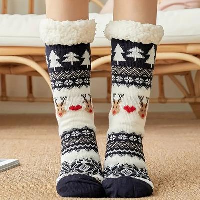 1 Paar Damen Rentier Muster Mid-Tube Socken Modische Herbst Winter Cartoon Socken Weiche Plüsch Warme Bequeme Freizeit Socken