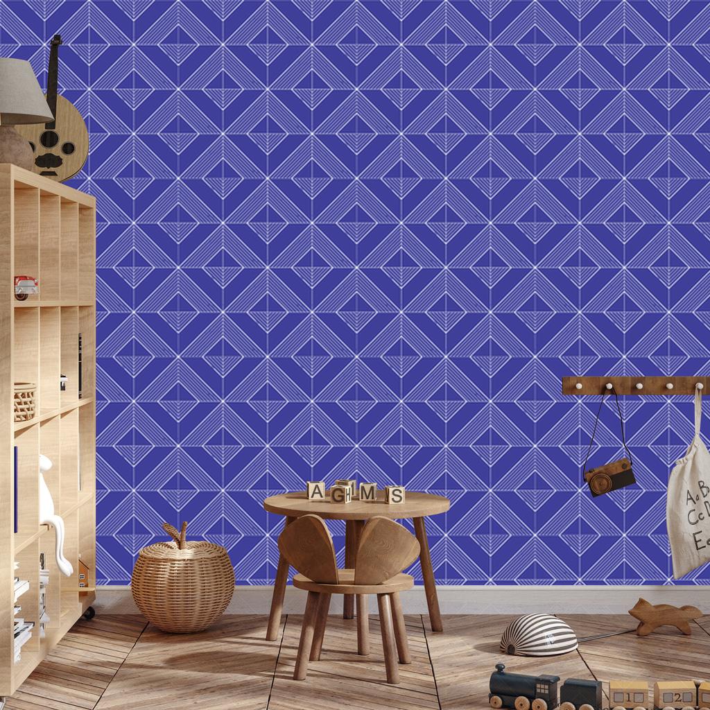 Geometric Rhombus Wallpaper, Blue Background, Blue Center, 50x1000