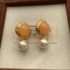 Round Rope Pattern Gemstone Pearl Stud Earrings Retro Elegant Exquisite Three-Dimensional Niche Gentle Warm Tone Earrings