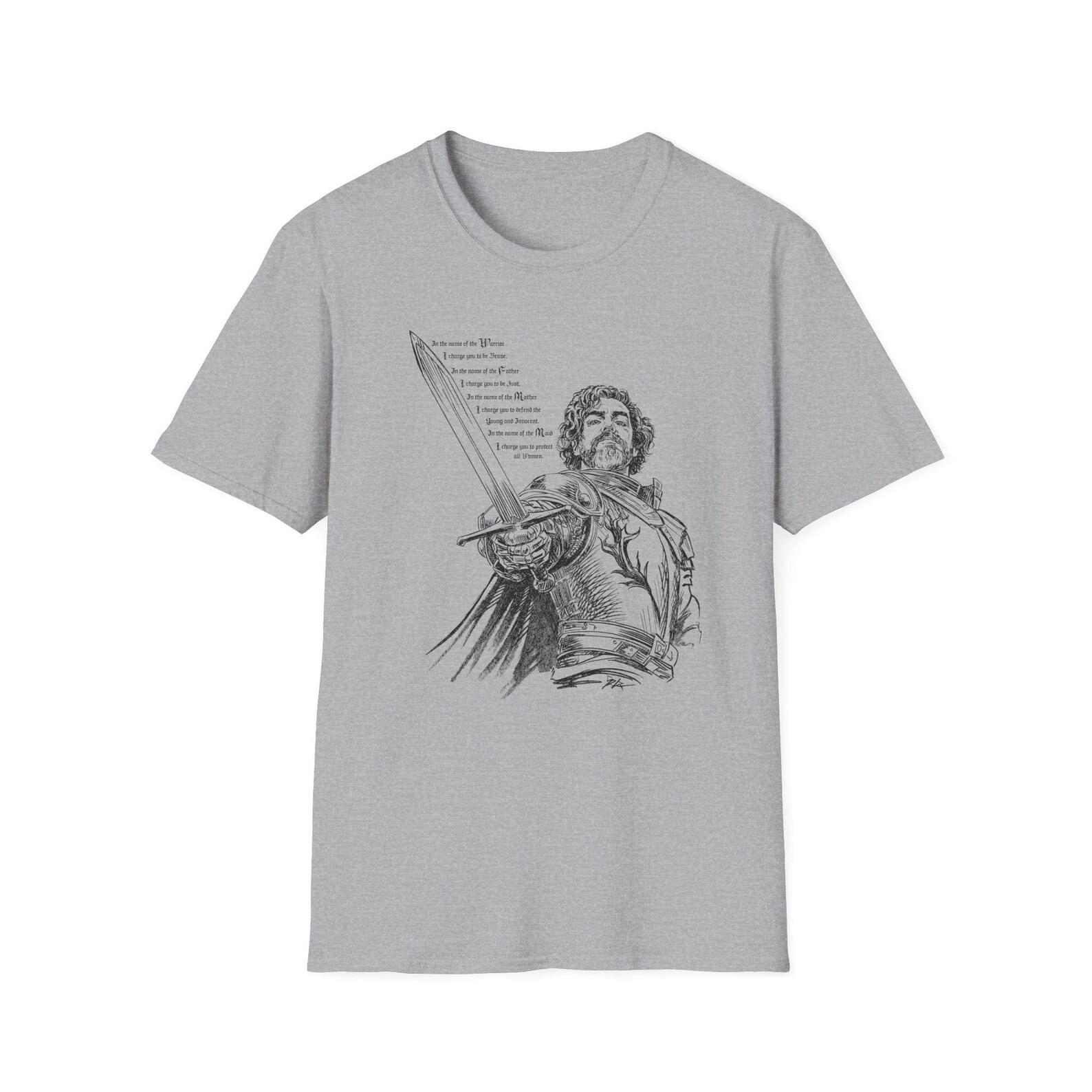 Knight Sword Oath Illustration T-Shirt | Ink Sketch with Oath 2XL