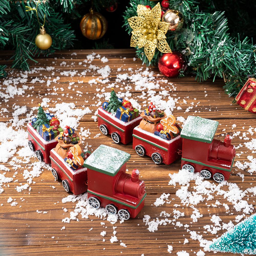 Santa Christmas Small Train Ornaments Home Desktop Window Resin Craft Christmas Decoration