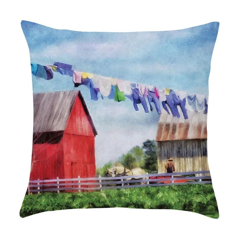 Car Living Room Sofa Cushion Cover Luxury Home Decor Pillow Cover Farm Garden City Seascape Print