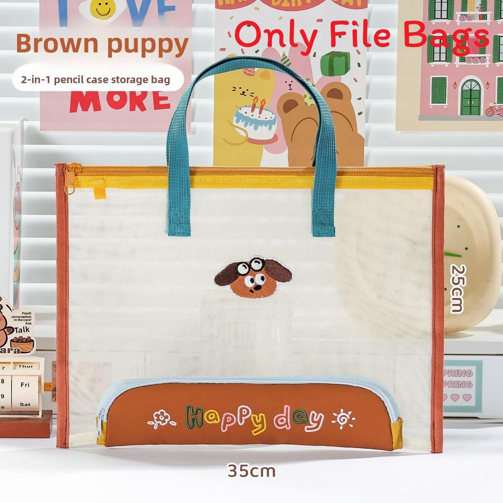 Cartoon Mesh Document File Bag With Handle For Office And School Use