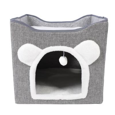 Foldable Cat Hideaway with Hanging Ball Scratch Plate Cat House Cat Bed Cave for Small Pet Kitten