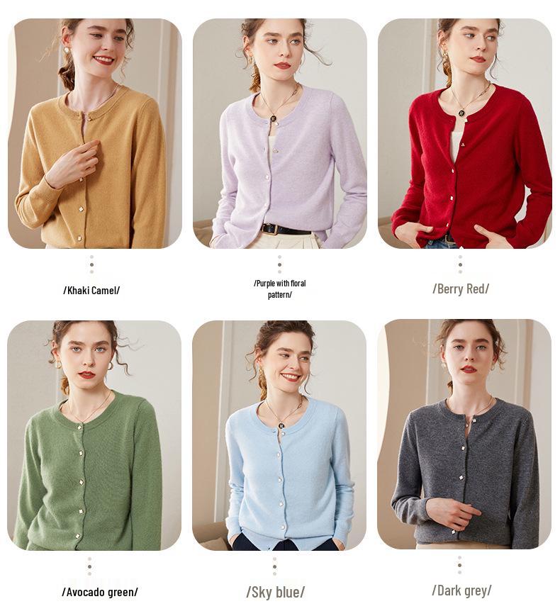 Cardigan Tricotat din Cașmir pentru Femei - Mânecă Lungă, Gât Rotund, cu Nasturi pe o Parte, Croială Largă pentru Căldură de Toamnă/Iarnă