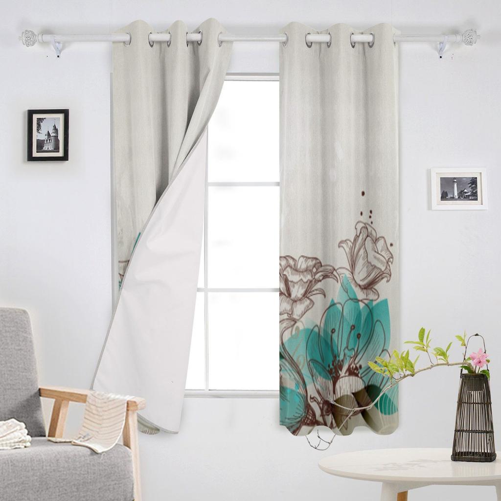 Flowers Bloom Turquoise Plants Roses Window Curtain For Living Room Bedroom Luxury Home Kitchen Decor Items Curtains
