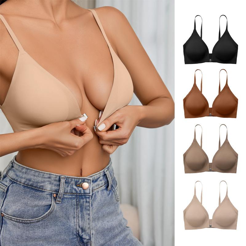 No Trace Large Size Sexy Lingerie Women Thin Section Small Chest Gathering Adjusting Bra Front Buckle Ladies Bra
