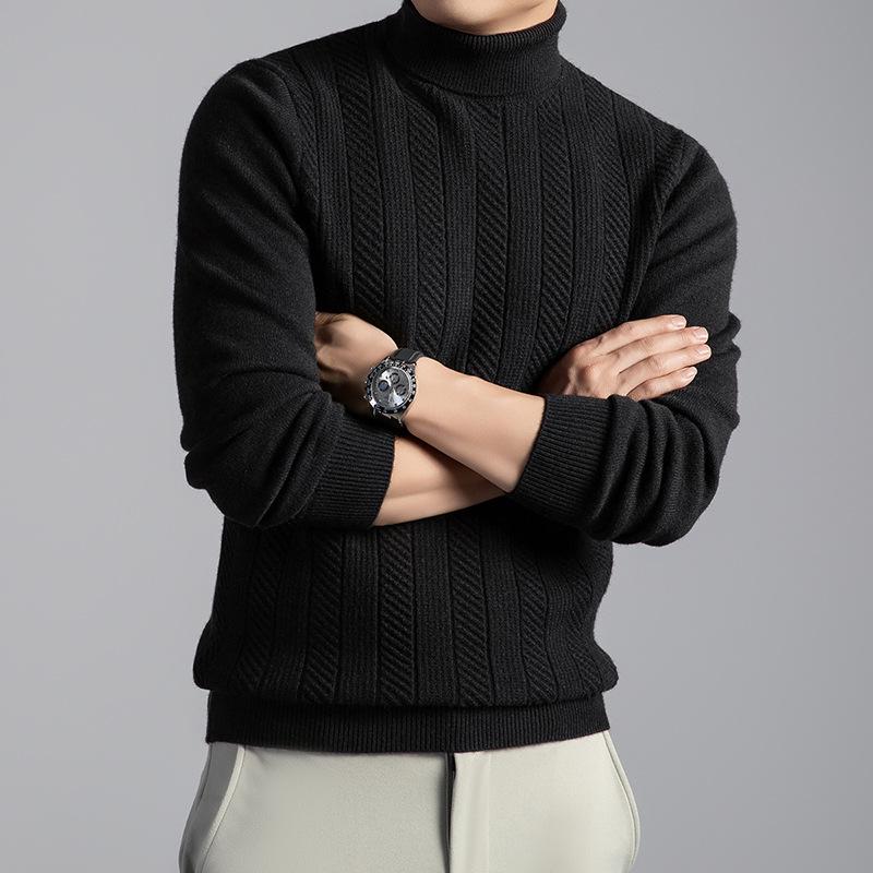 Korean High Neck Men's Jacquard Knit Sweater - 2025 Winter Casual Style