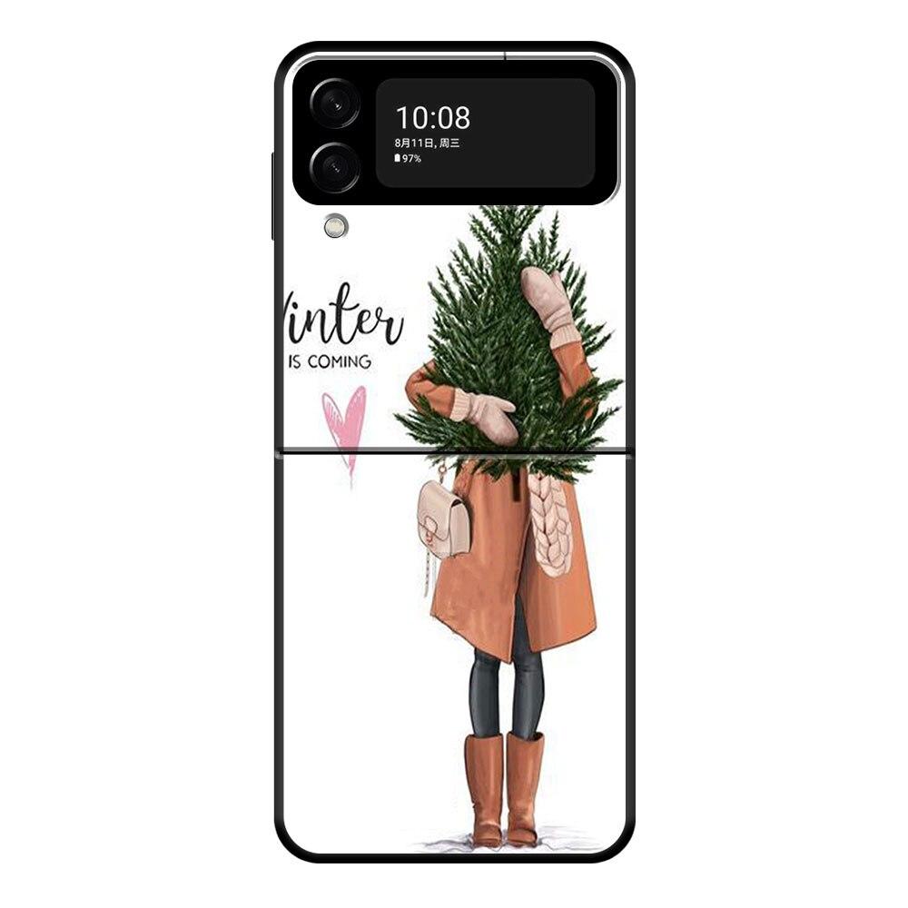 Christmas Tree Girl Gift Phone Case For Samsung Galaxy Z Flip Z Flip3 5G Z Flip4 Hard PC Matte Shell