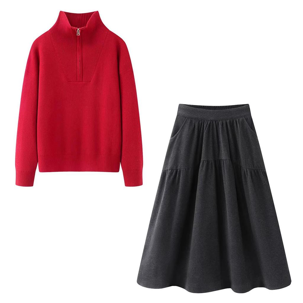 2026 Spring Soft Wool Pleated A-line Skirt for Women – Simple, Casual, Slimming Long Umbrella Design
