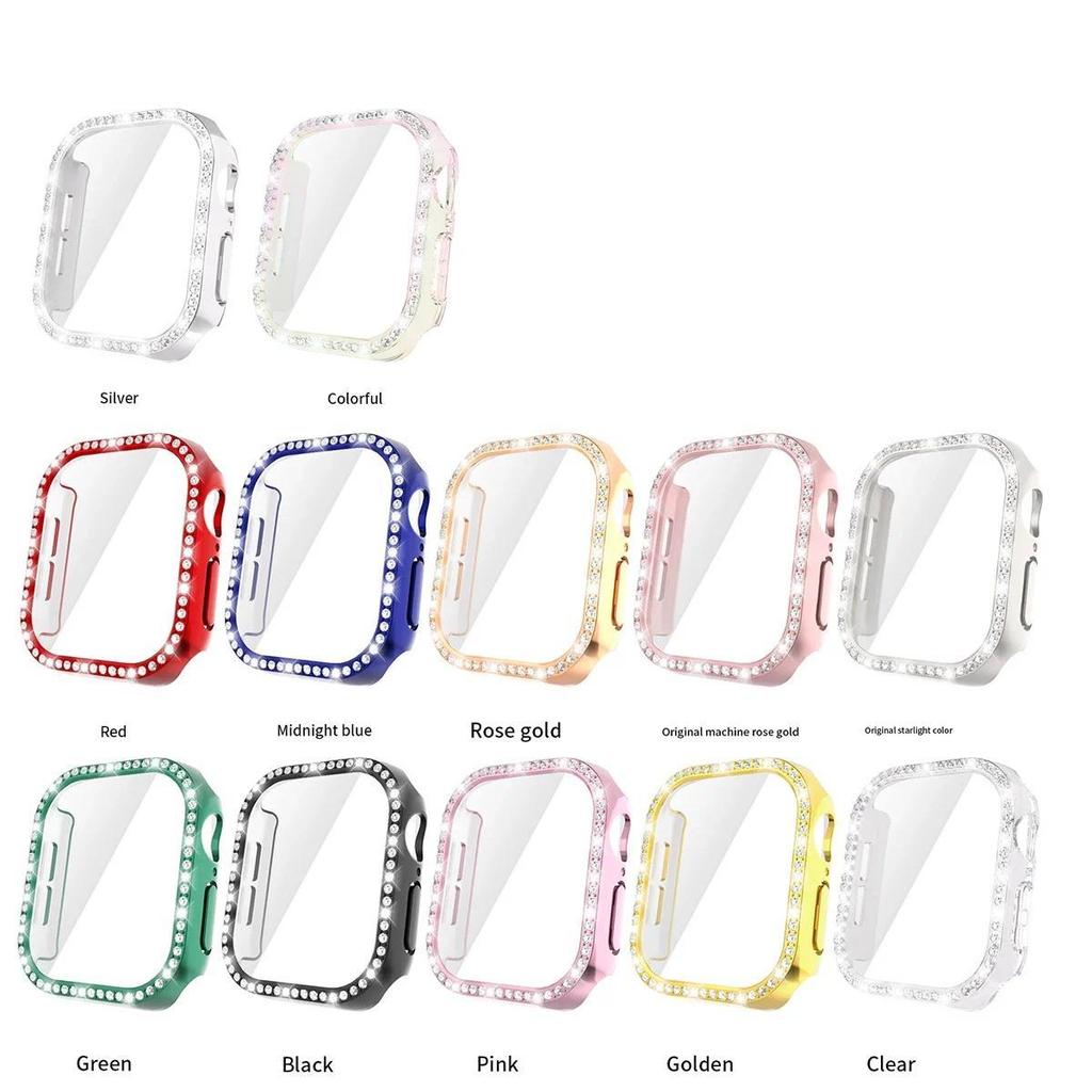Bling Glass+Cover For Apple Watch 10 42mm 46mm Diamond Hard PC bumper+Screen Protector Case Iwatch Series 10 Accessories