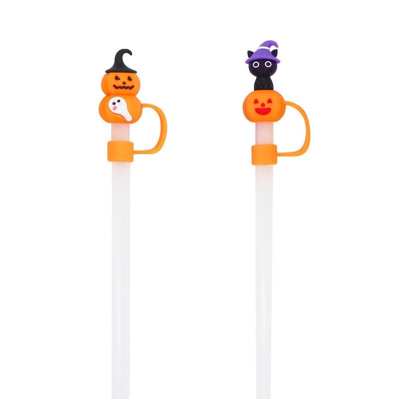 10Mm 0.4In Halloween Straw Cover Cap Silicone Straw Topper For Cup Kawaii 3D Reusable Straw Halloween Party Gift Decor