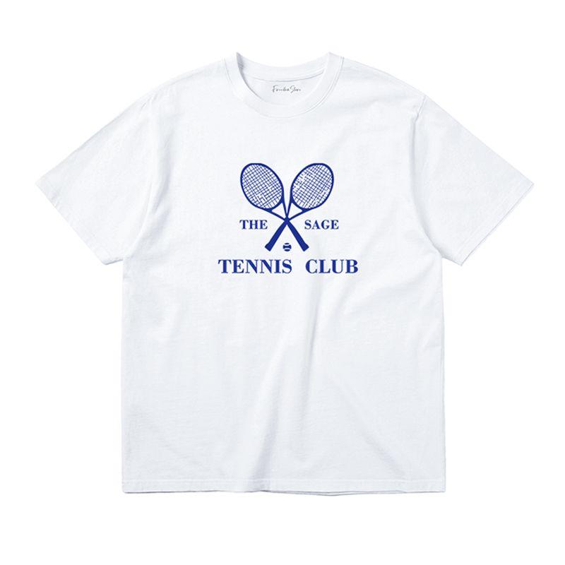 Tennis Club Tennis Wear Retro Pure Cotton Casual Round Neck Short Sleeves T-shirt for Women