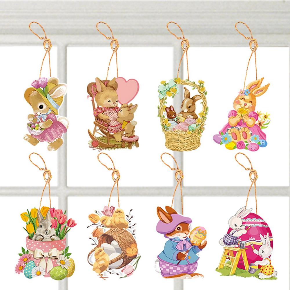Easter Tree Tag 8pcs Festive Happy Easter Party Decoration Tag Easter Bunny Ornaments For Tree With String Easter Decoration For
