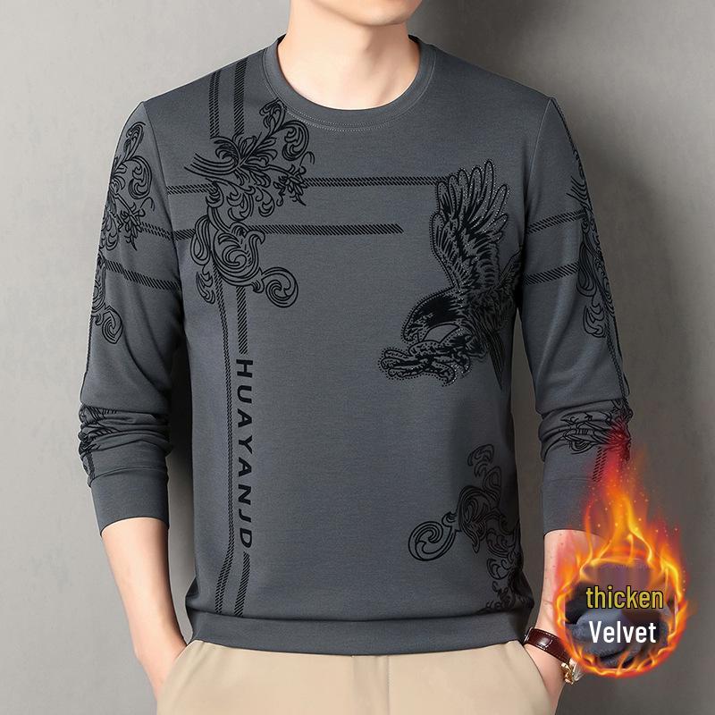 Herr 2025 Rundhals Långärmad Fleece Sweatshirt - Ledig Lös Passform för Höst/Vinter