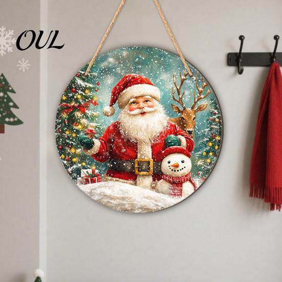 Retro Truck Xmas Signs 2D Christmas Wooden Door Hanger Ornaments, Santa Snowman Reindeer Welcome Wall Festive Front Sign, Rustic Farmhouse Tree