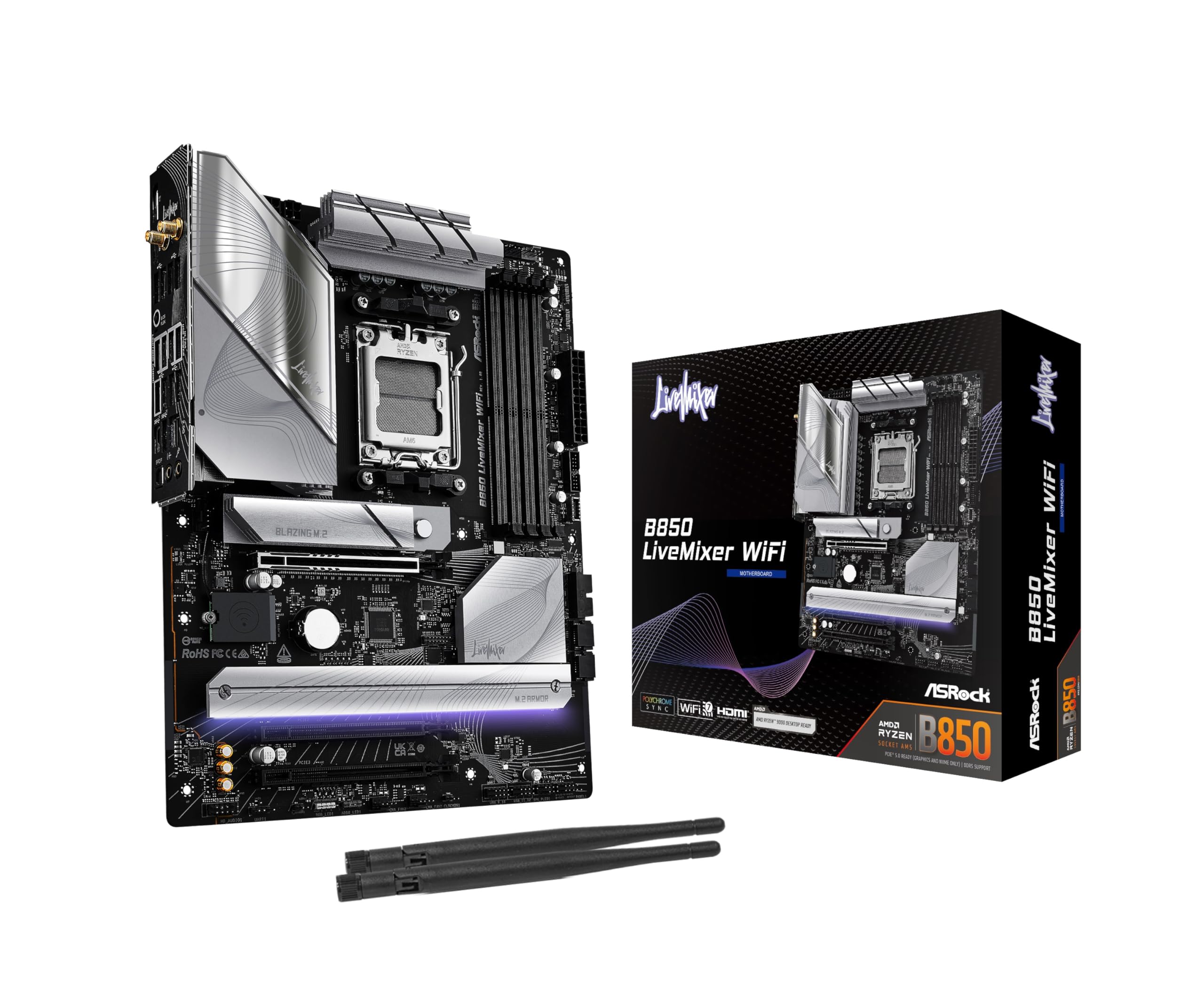 

Материнська плата ASRock B850 LiveMixer WiFi AMD Ryzen 9000 8000 7000 Series CPU Compatible DDR5 ATX Mathboard Authorized Distributor / / (Розетка AM5)