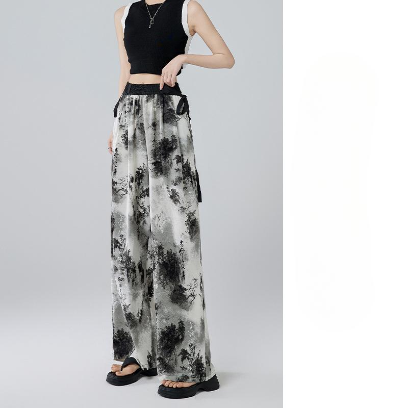 New Chinese Style Pants for Women In Summer High Waist Draping Ink Painting Wide-leg Pants To Make Them Look Slim Straight Pants