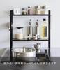 Yamazaki Jitsugyo 1992 Stove Side Rack with Wipeable 2 W50 X D14 X Gap Seasoning Hook Included Bottom, Tiers, Black, Approx. H48.5cm, Tower, Storage,