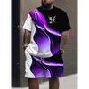 Men's Summer Comfortable Fashionable Stripe 3D Printed Vacation Leisure Sports Style Short Sleeved Set Loose Oversized Breathable Sports Wear