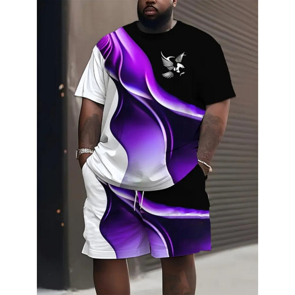 

Men s Summer Comfortable Fashionable Stripe 3D Printed Vacation Leisure Sports Style Short Sleeved Set Loose Oversized Breathable Sports Wear S