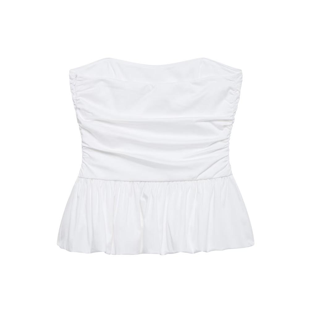 2025 Spring Women's Strapless Wavy Edged Top & High-Waisted Pleated Skirt Set