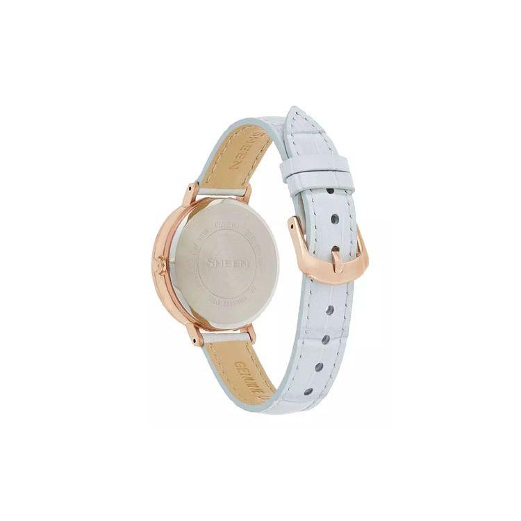 Casio Sheen Series 50M Water Resistant Quartz Movement Leather Strap Watch Blue Dial Women Watches SHE-3054PGL-2A