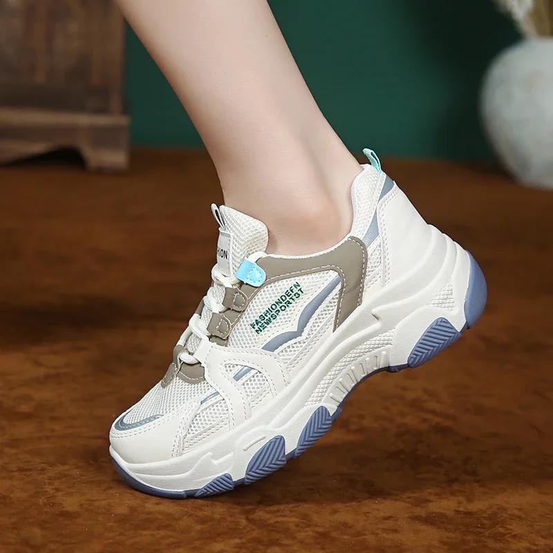 Модные Модные Кроссовки для Женской Обуви Сетчатые Дышащие Лоскутные На шнуровке Низкие — фото 6