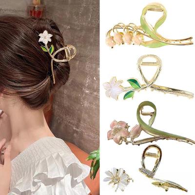 Stylish Fresh Temperament Oil Drop Floral Metal Shark Hair Clip