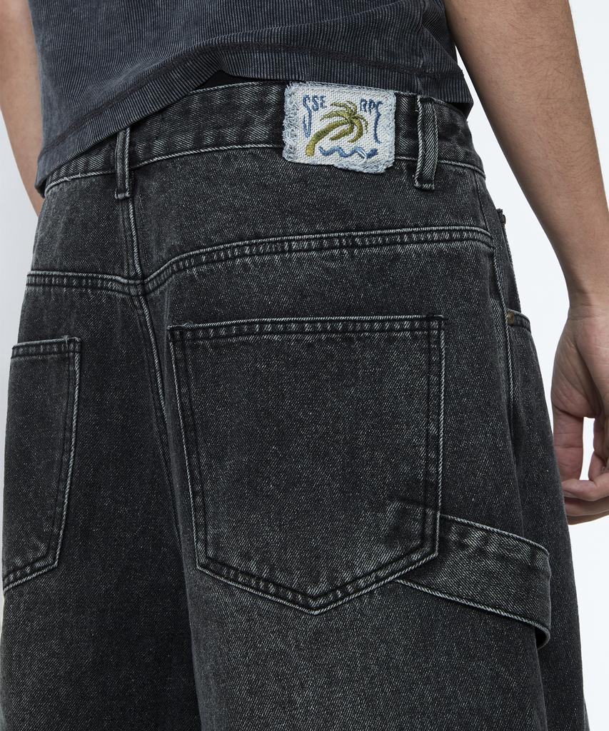 Sseleupe Multi-Pocket Carpenter Wide Denim Pants Charcoal