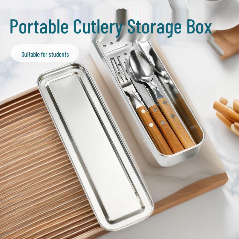 Stainless Steel Portable Cutlery Storage Box - Waterproof & Mildew-Proof for Outdoor Picnics