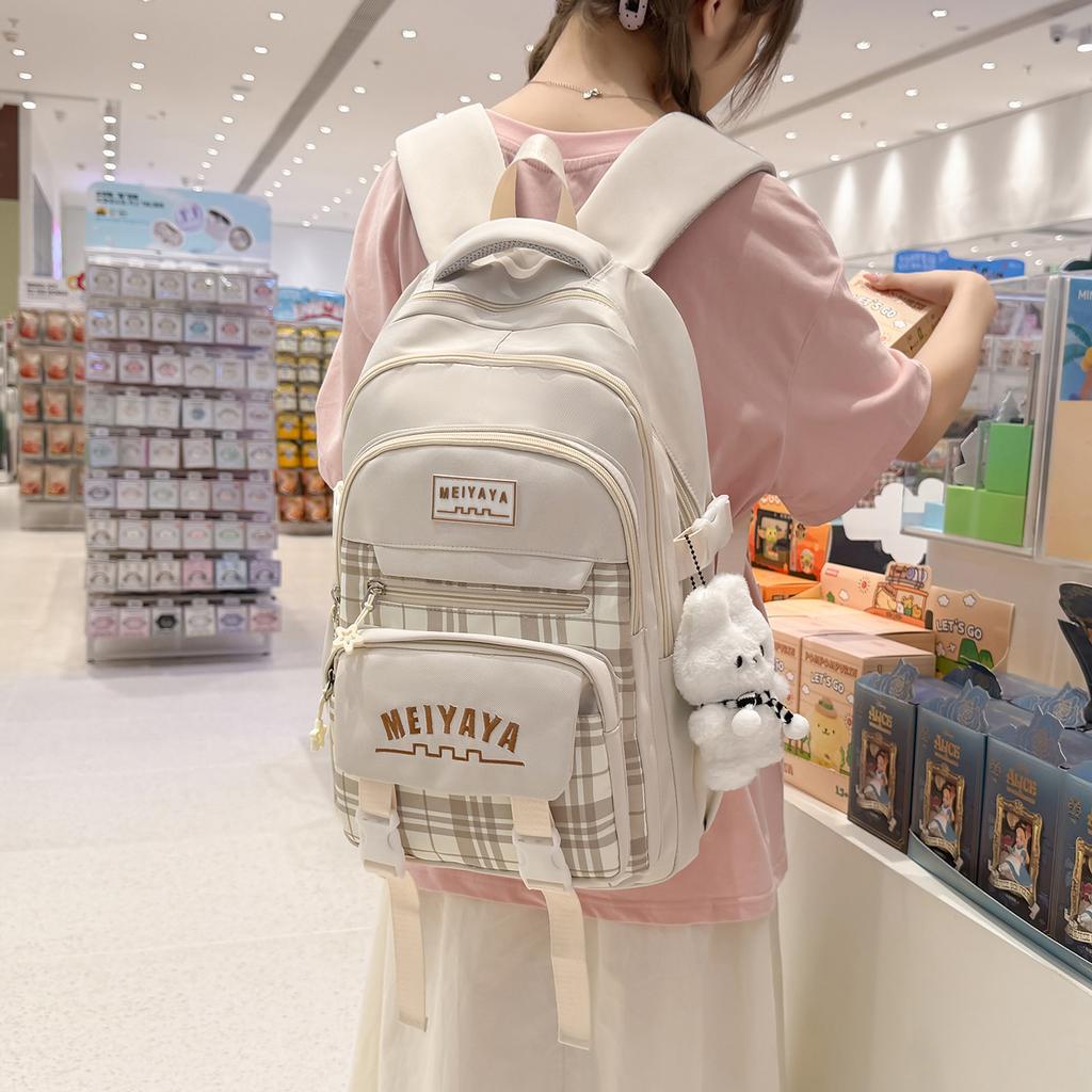 Schoolbag Junior High School Student Schoolbag Female Plaid Versatile High-value College Student Large-capacity High School Student Backpack Primary 