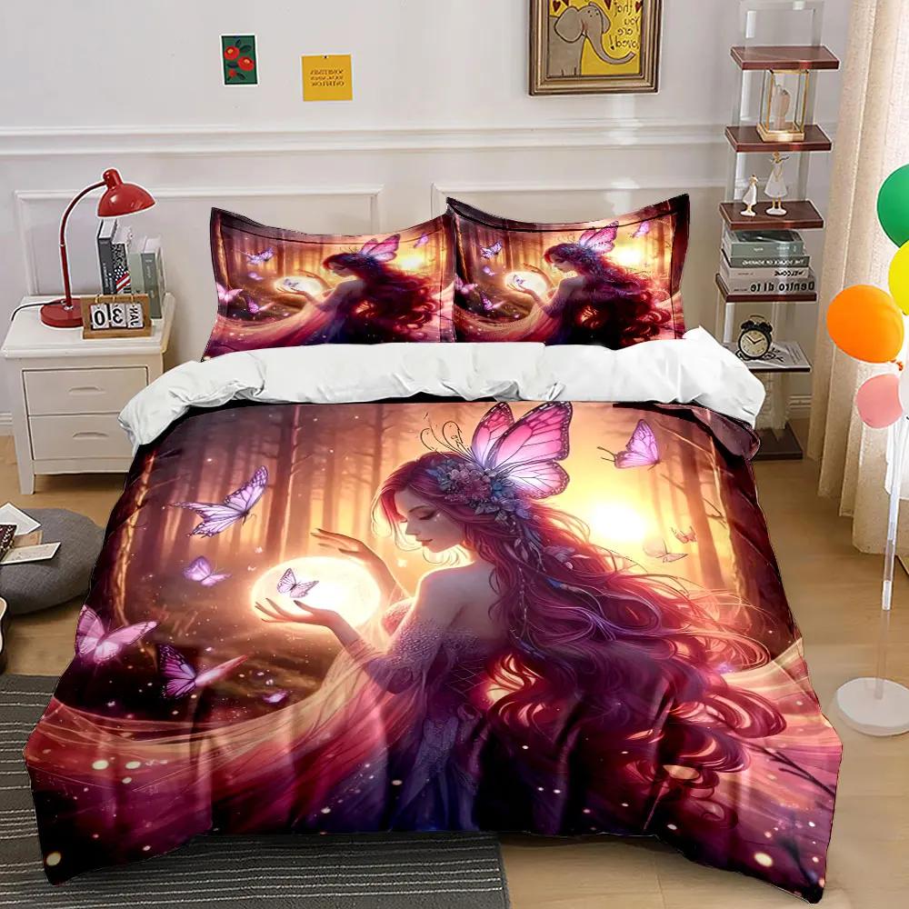 Fairy-Themed Artwork Set Bedding Set with 1 Duvet Cover 2 Pillowcases Single Double King Queen Gift