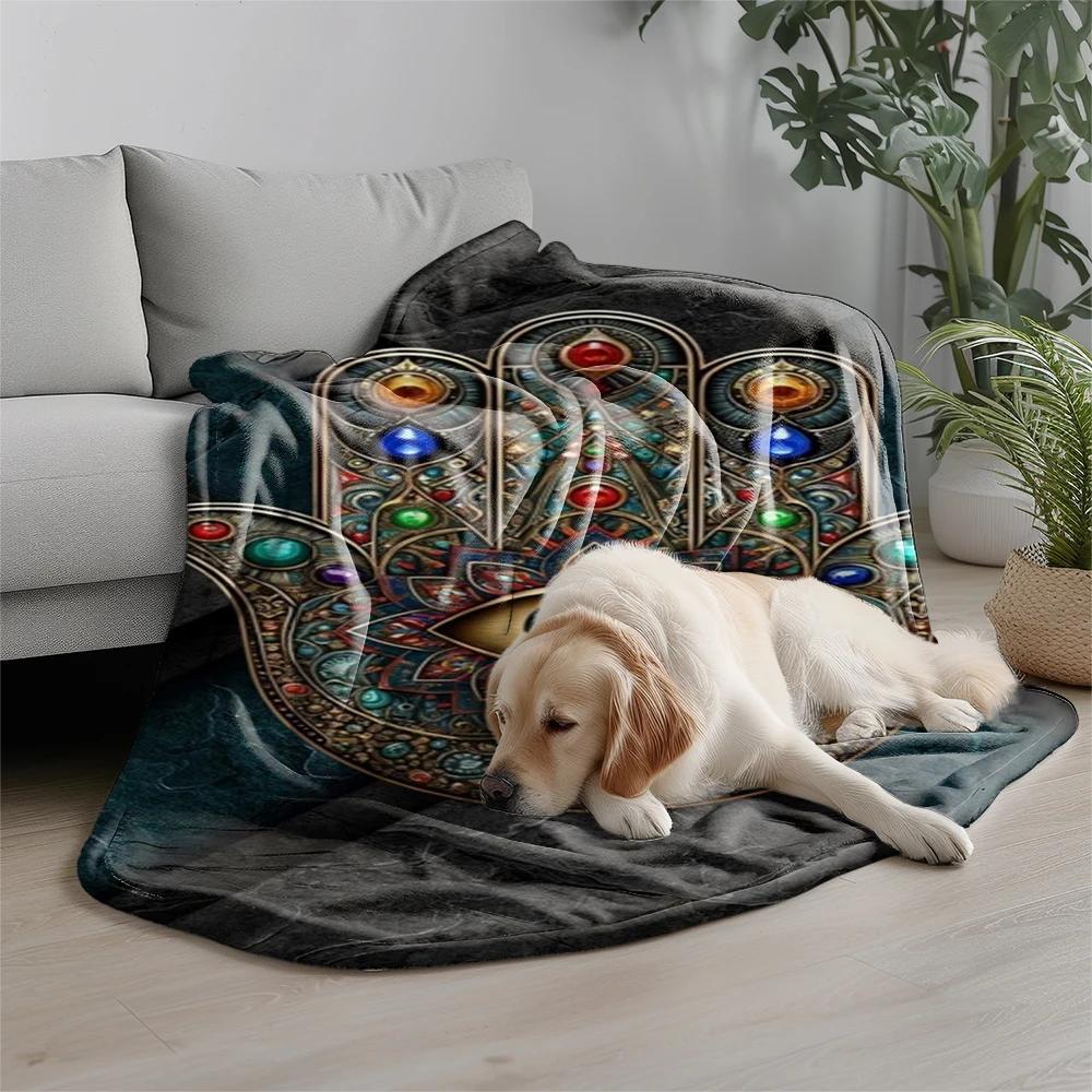 Hamsa Eye Pattern Microfiber Flannel Cover Blanket Bedroom Living Room Sofa Soft And Comfortable Home Decoration