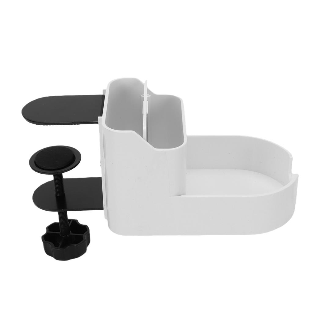 Desk Cup Holder Clamp Clamp On Cup Holder with Charging Hole Spill Proof Storage Rack for Home Office White