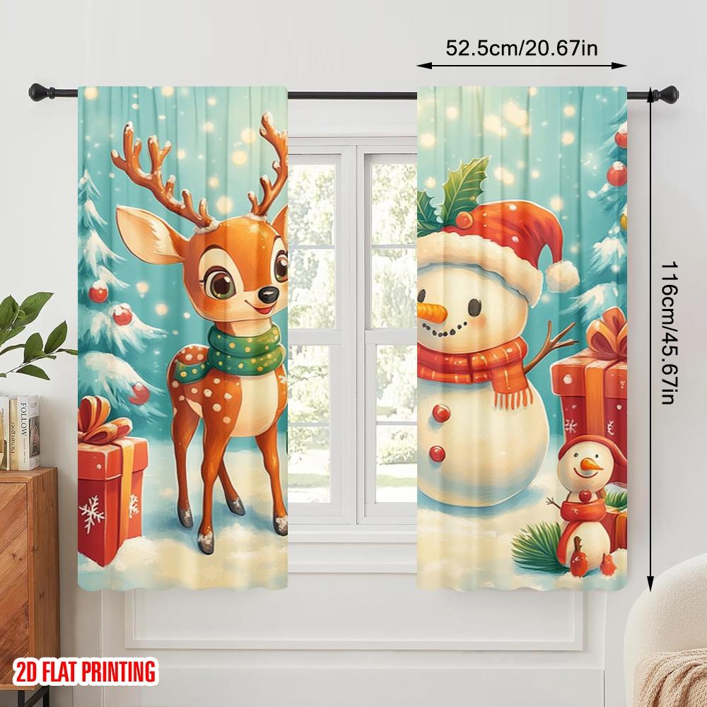 2 Stück, 2D-Flachdruck Vorhangstoff Niedlicher Hirsch Schneemann Weihnachtsgeschenke (3) Polyester (ohne Stange) Zimmerdeko Perfekt für
