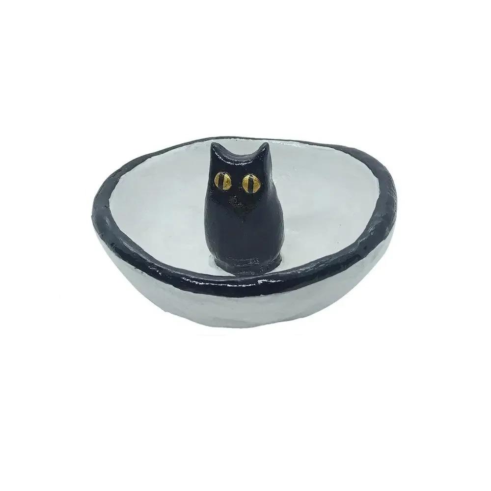 

Cute Kitten Ring Stand Resin Ring Dish Desktop Ornament Jewelry Storage Tray Living Room белый