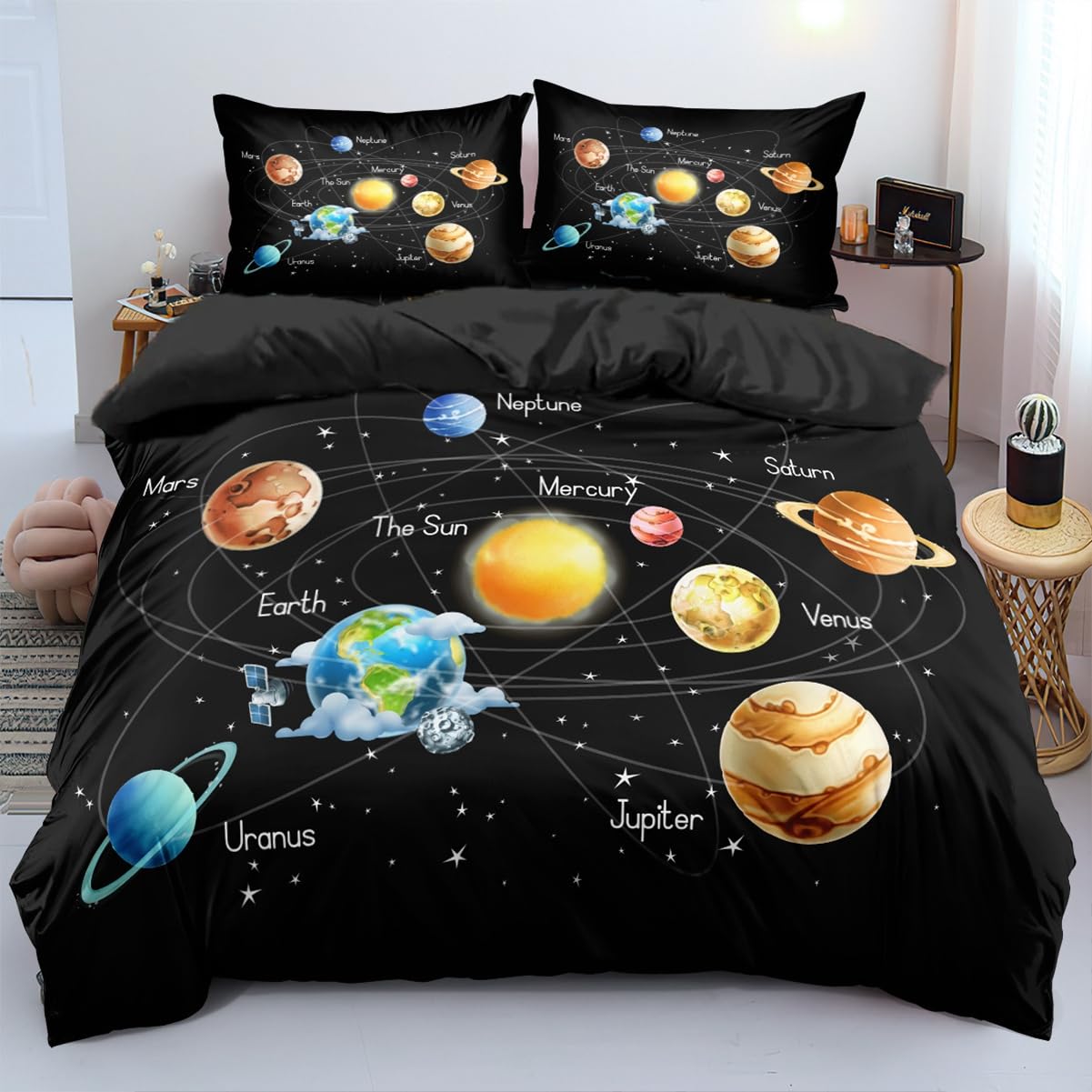 Comforter Outer Space Comforter Galaxy Space Rocket Print Bedding Set Universe Planet Spaceship Polyester Comforter (quilt)-EU Single(135*200cm)3pcs