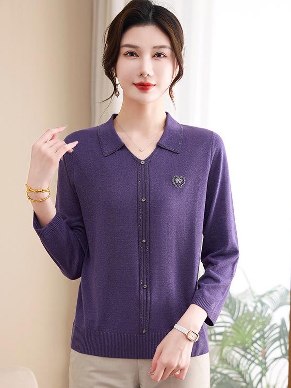 

Mother’s Spring & Autumn Long-Sleeve Knit T-Shirt for Middle-Aged Women - Black L (Recommended 105-120 jin) фиолетовый