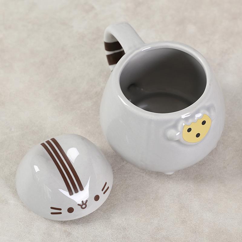 Strictly Selected Fat Cat Cup Gray Cup with Lid Fat Cat Ceramic Mug Cartoon Chinchilla Water Cup Cat Cup