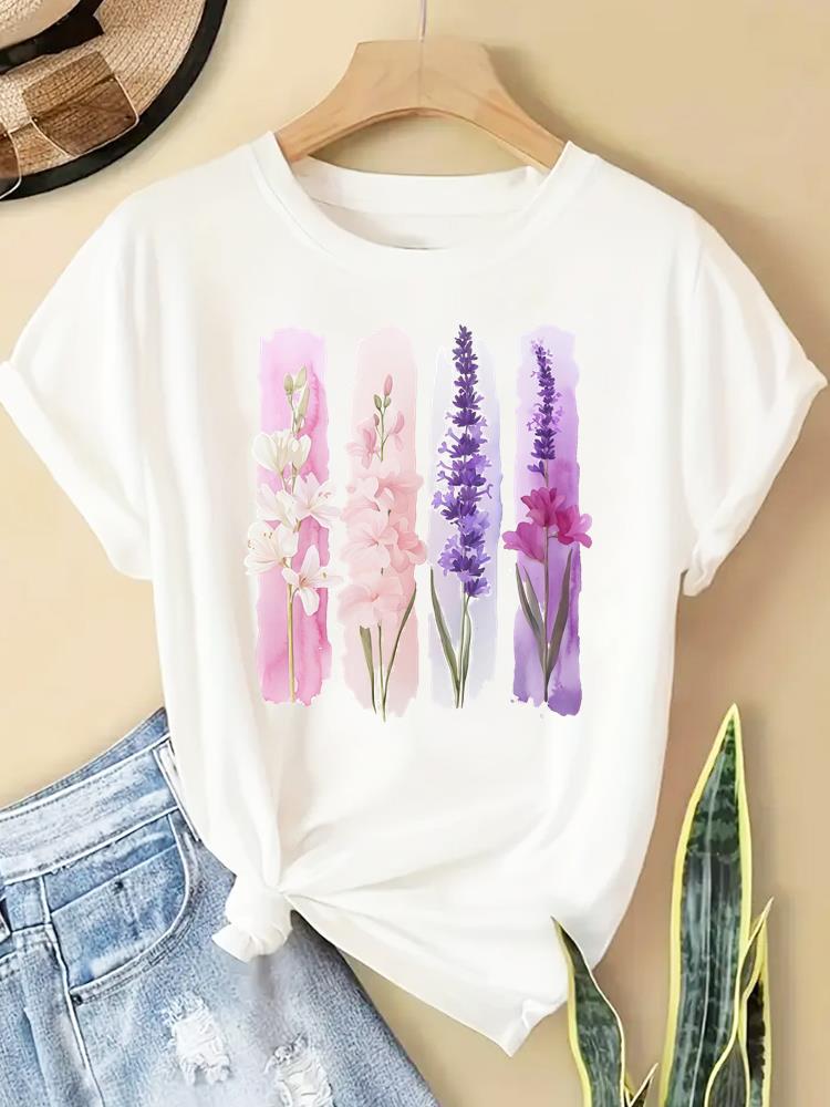 (Asian Size) trend watercolor letter Printed Clothing Casual T Shirt  Lady Female Top Fashion Graphic Short Sleeve T-shirts Women Tee
